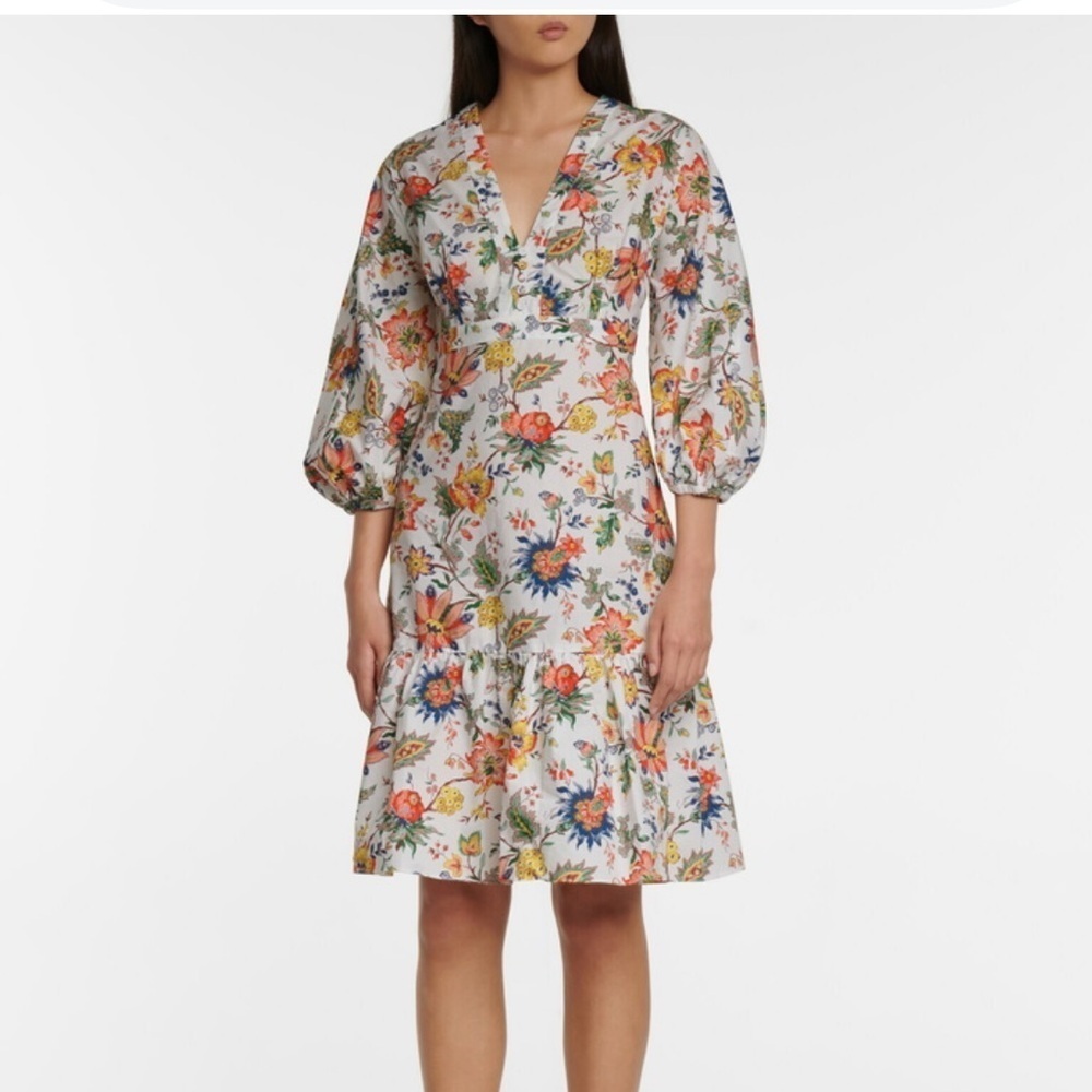 ERDEM White Floral Print Blouson Sleeve Dress – Size US 10 (UK 14) 🌸✨